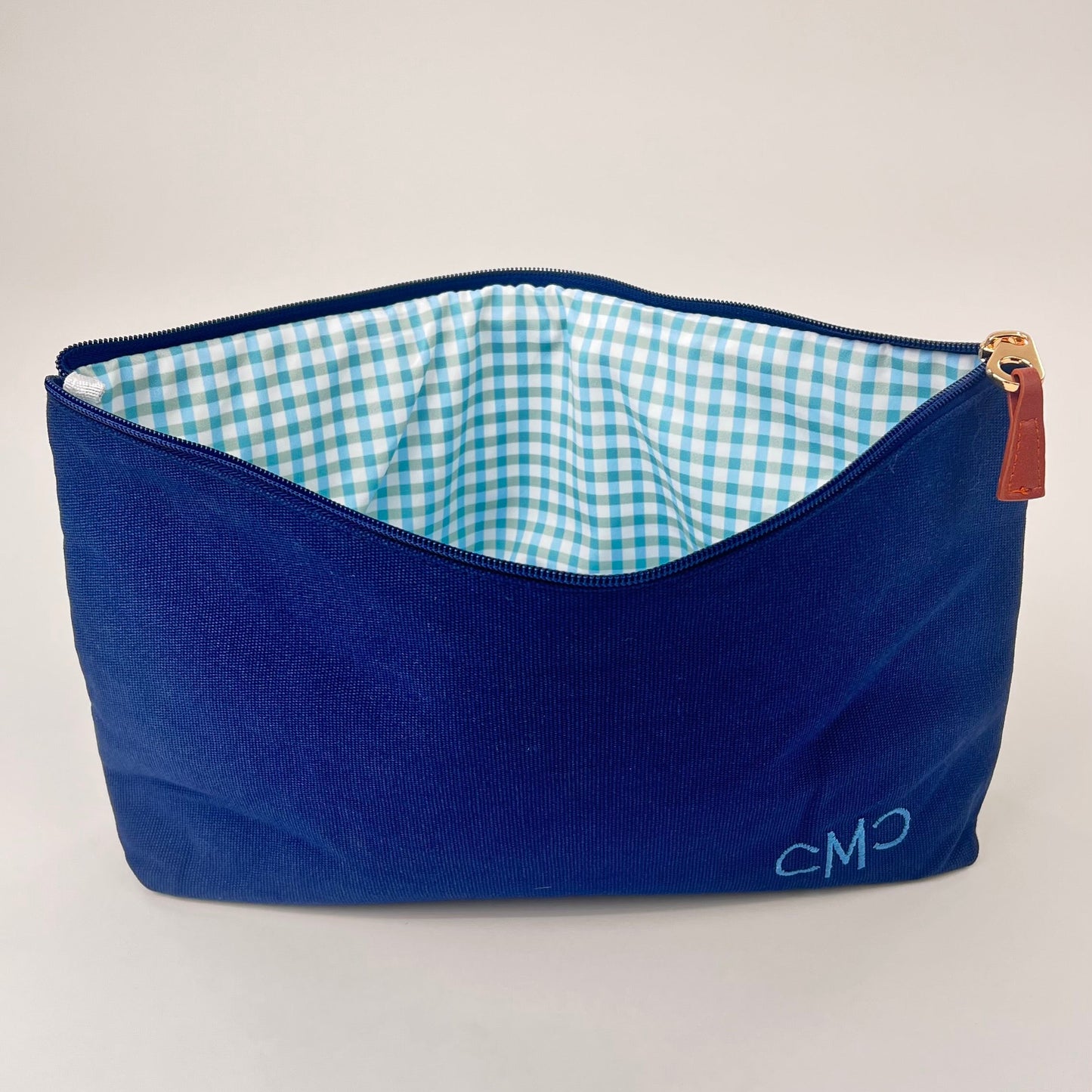 Navy Blue Canvas Tile Bag, Gingham Liner
