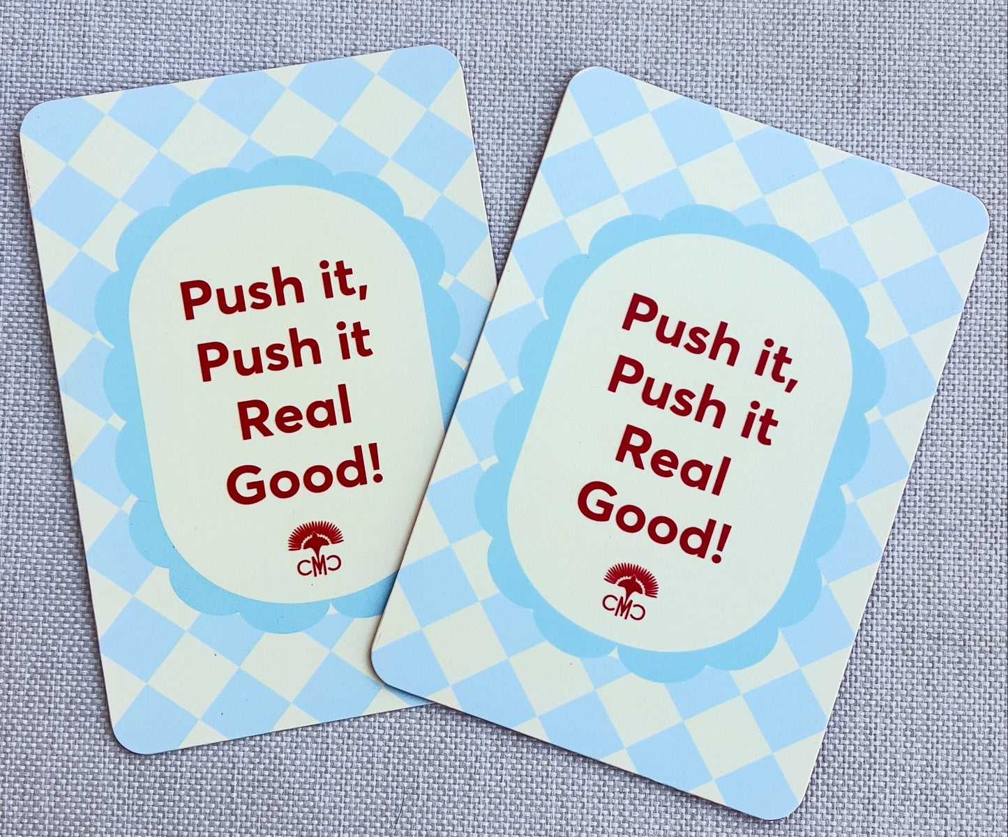 Mahjong Shufflers (set of 2) "Push It Real Good", Red & Light Blue