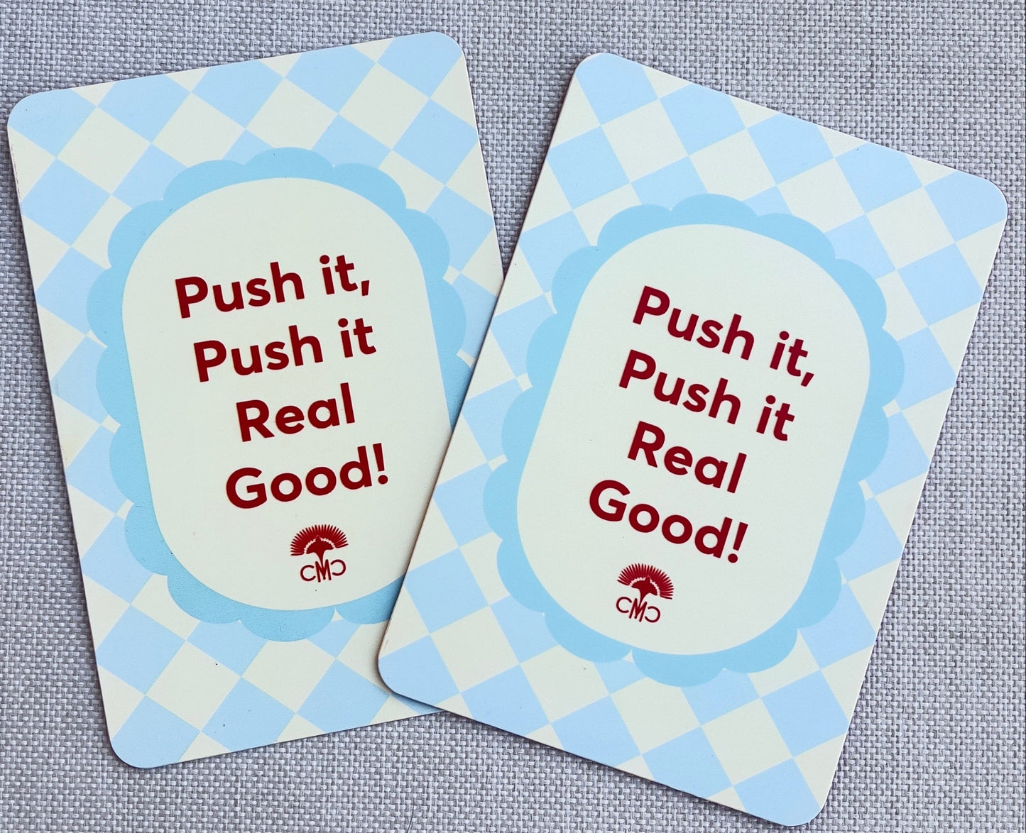 Mahjong Shufflers (set of 2) "Push It Real Good", Red & Light Blue