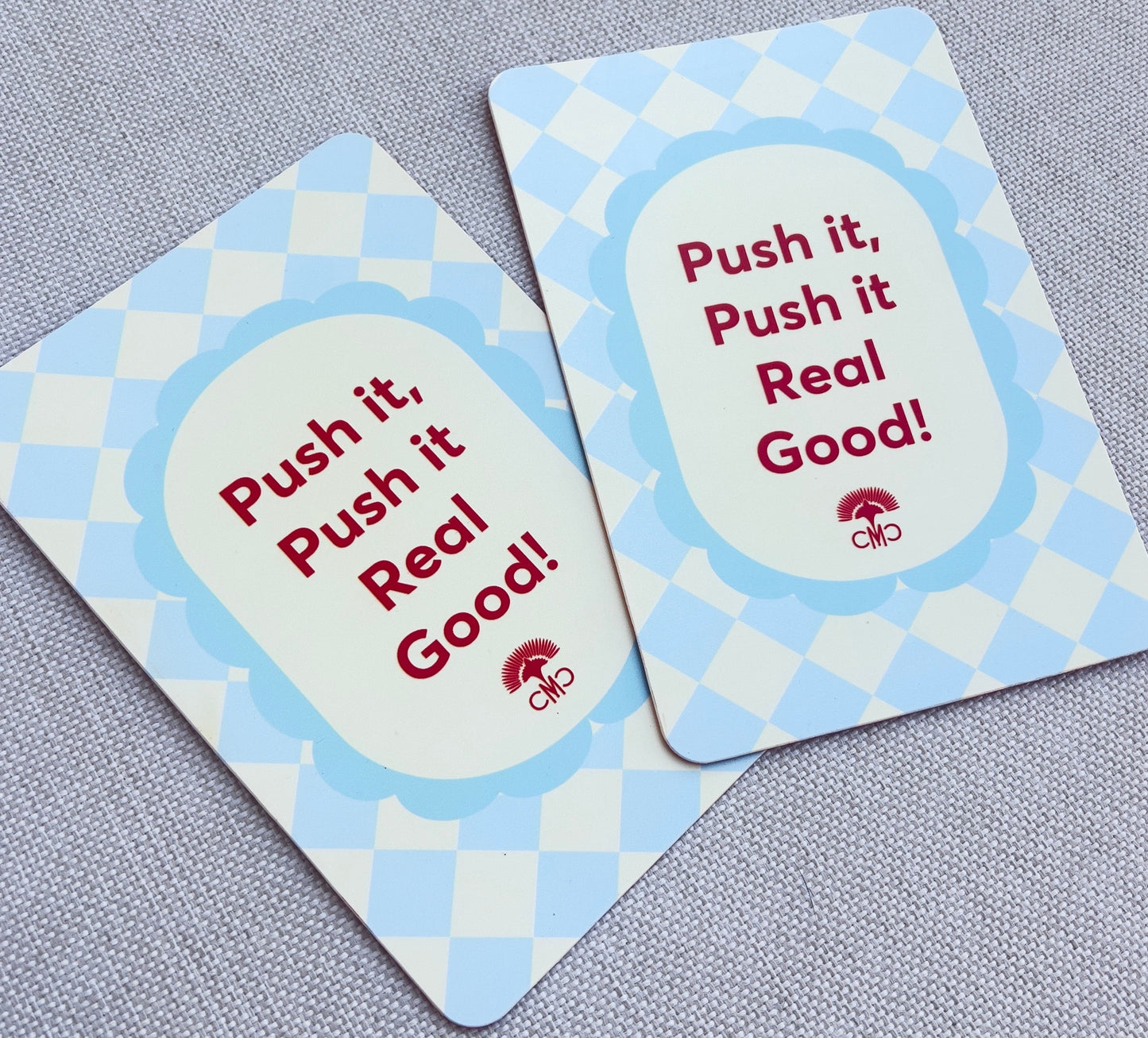 Mahjong Shufflers (set of 2) "Push It Real Good", Red & Light Blue