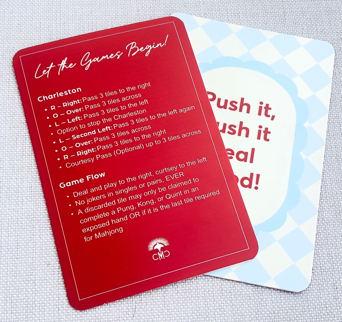 Mahjong Shufflers (set of 2) "Push It Real Good", Red & Light Blue