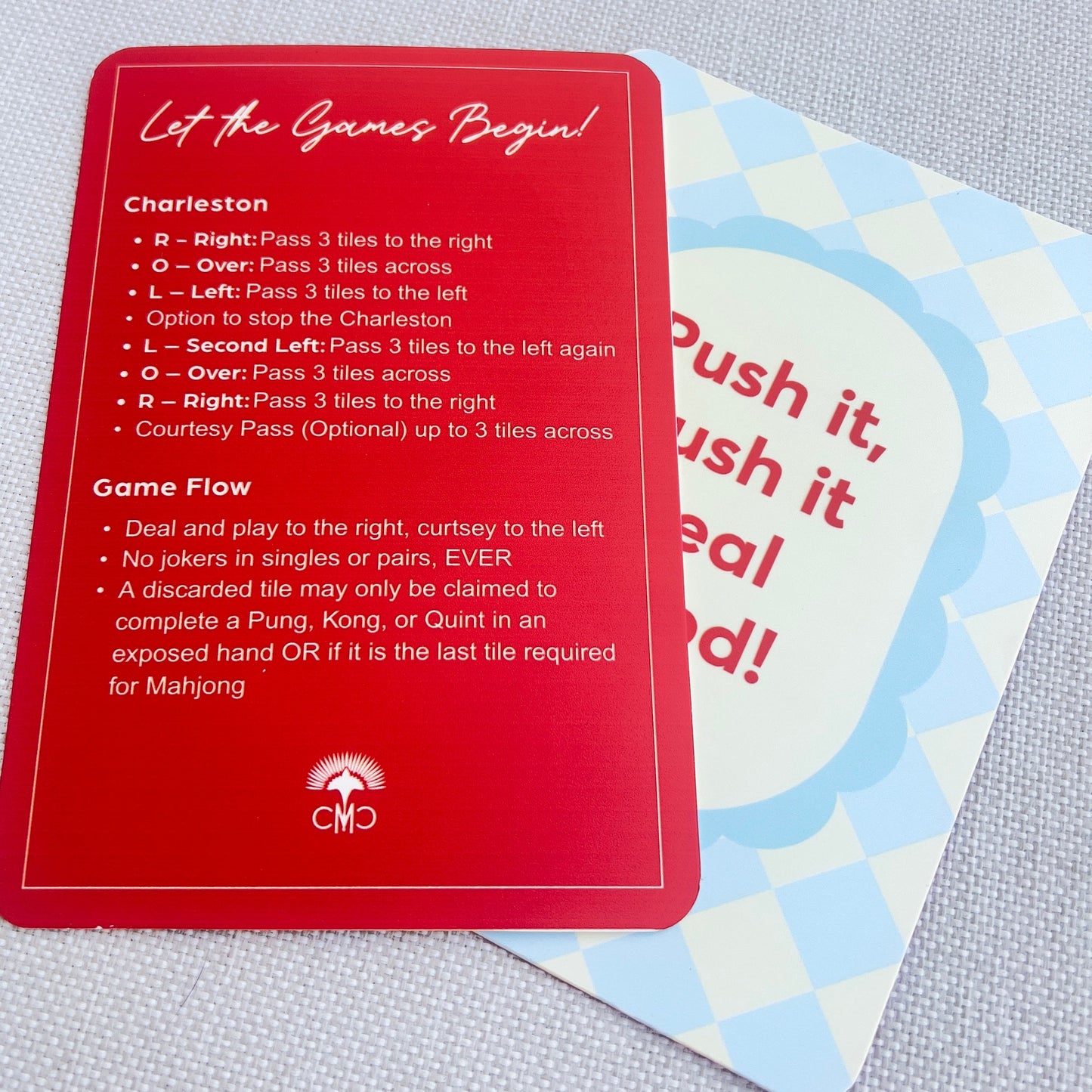 Mahjong Shufflers (set of 2) "Push It Real Good", Red & Light Blue