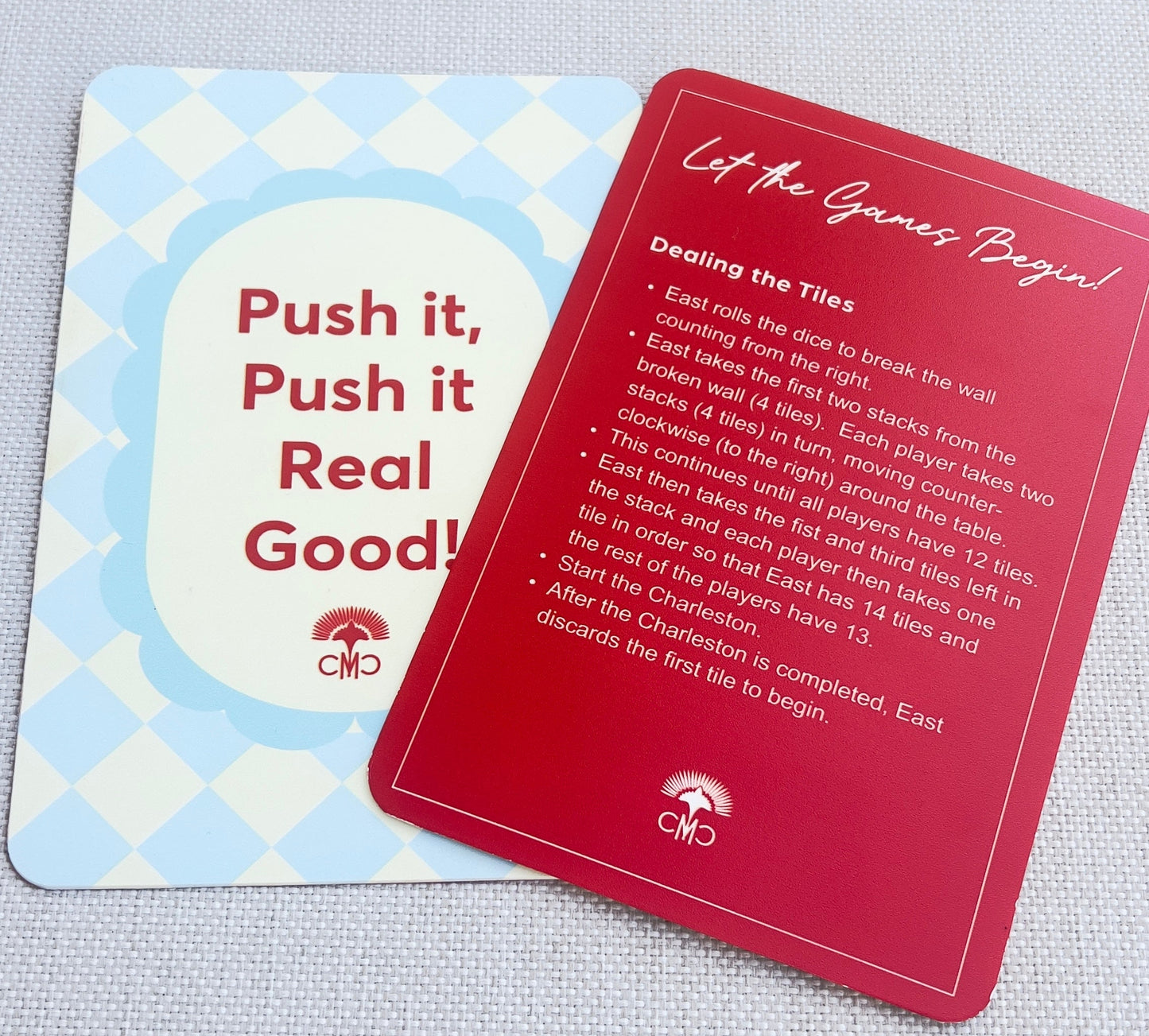 Mahjong Shufflers (set of 2) "Push It Real Good", Red & Light Blue