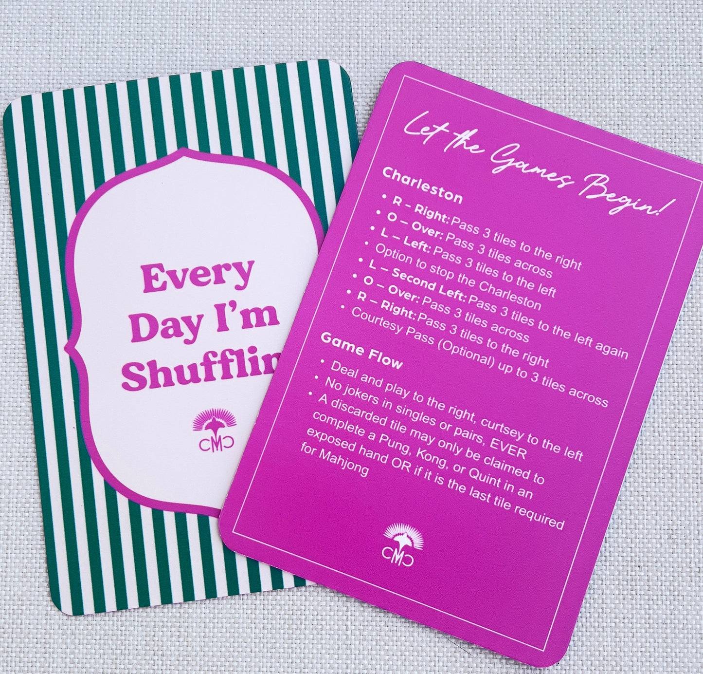 Mahjong Shufflers (set of 2), "Everyday I'm Shufflin", Hot Pink & Green