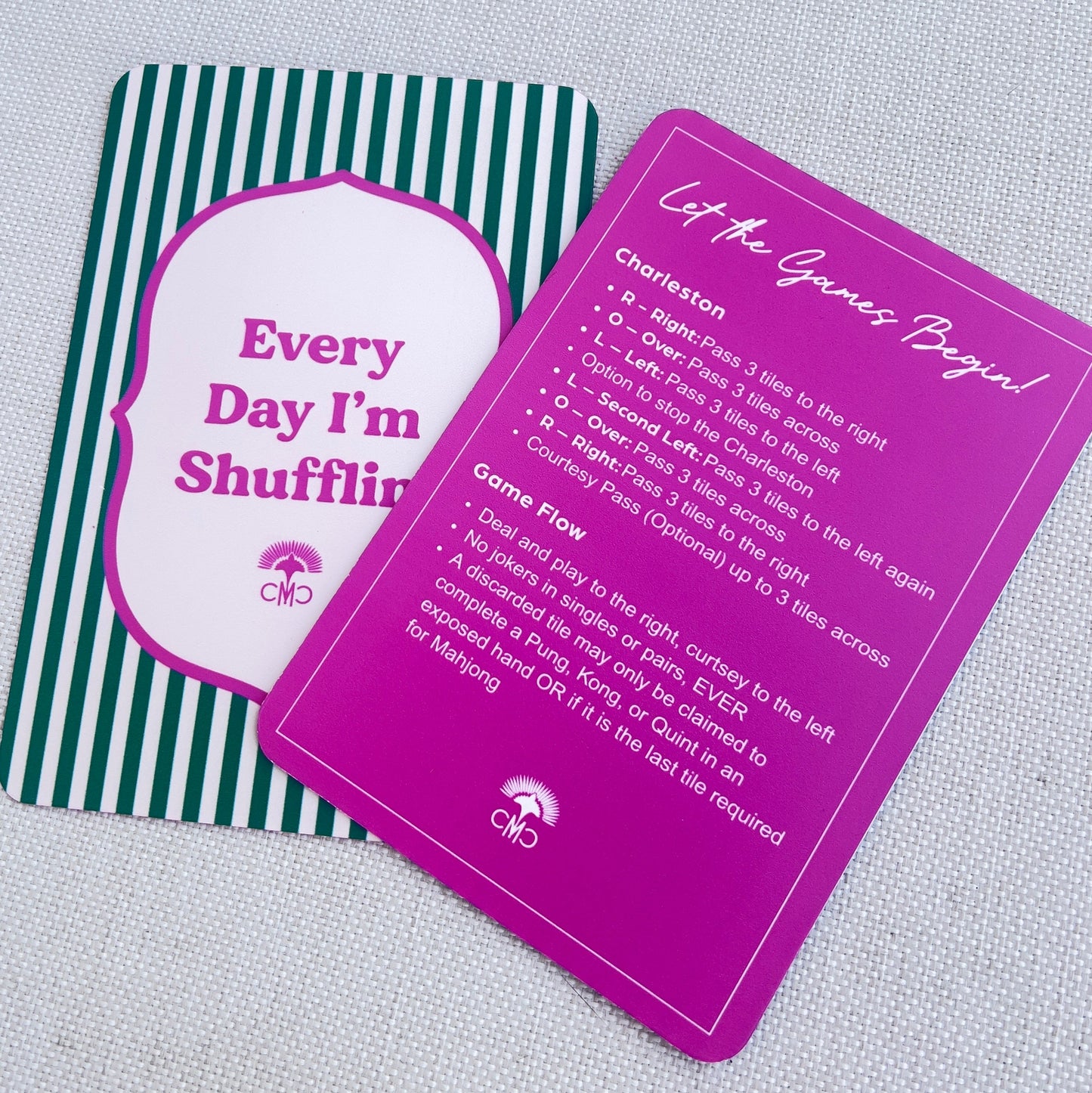 Mahjong Shufflers (set of 2), "Everyday I'm Shufflin", Hot Pink & Green