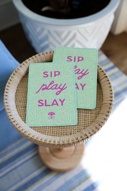 Mahjong Shufflers (set of 2) "Sip, Play, Slay", Yellow & Blue