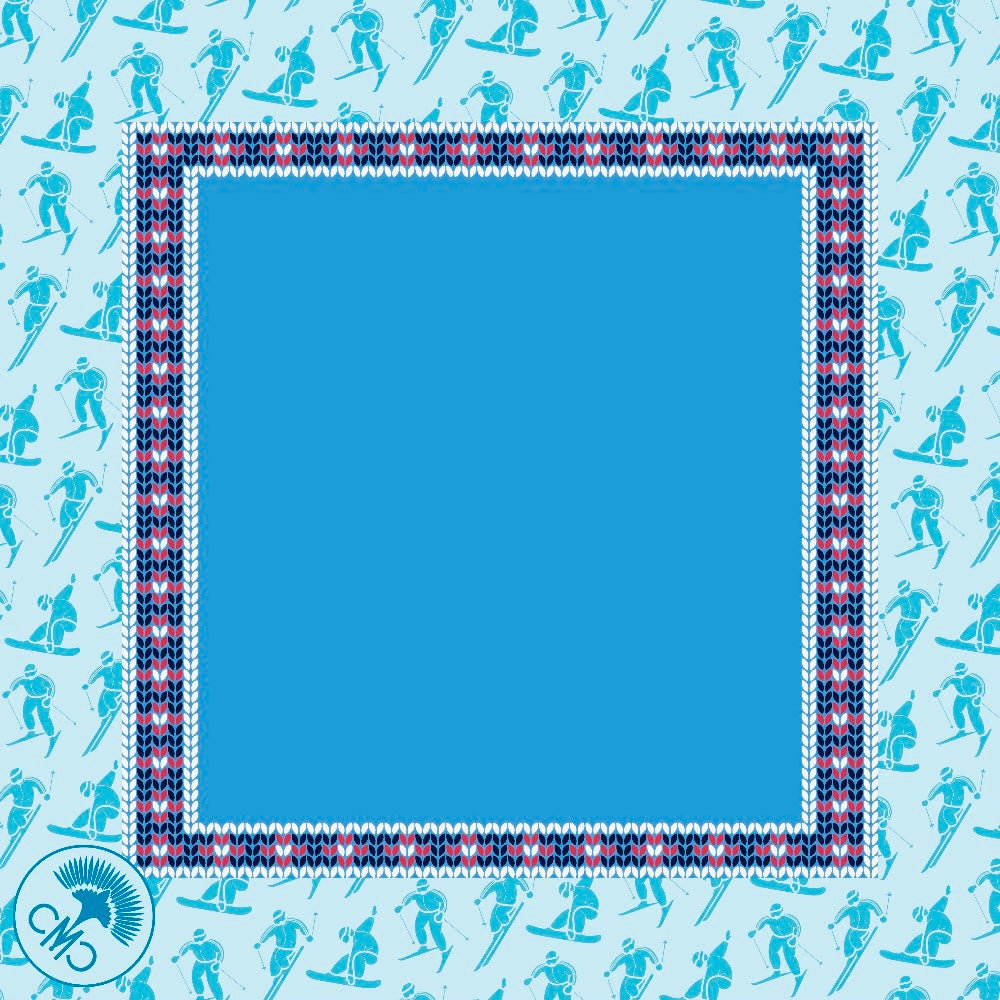 Ski Club Mat - Periwinkle Center & Teal Toile Border w/ Carrying Bag